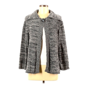 Karen Scott‎ M grey marl one button open to hem long sleeve cardigan sweater